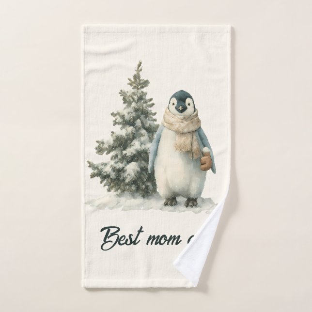 Winter Penguin “Best Mom Ever” Design Bath Towel Set (Hand Towel)