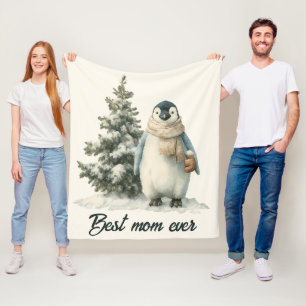 Winter Penguin “Best Mom Ever” Design Fleece Blanket