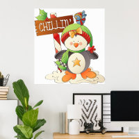 Winter Penguin & Bird Chillin Christmas Holiday 