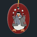 Winter Penguin Ceramic Christmas Ornament<br><div class="desc">Text can be added to this ornament to make a personalized holiday gift. If you need help, just click on the contact link below to send the designer a personal detailed message.</div>