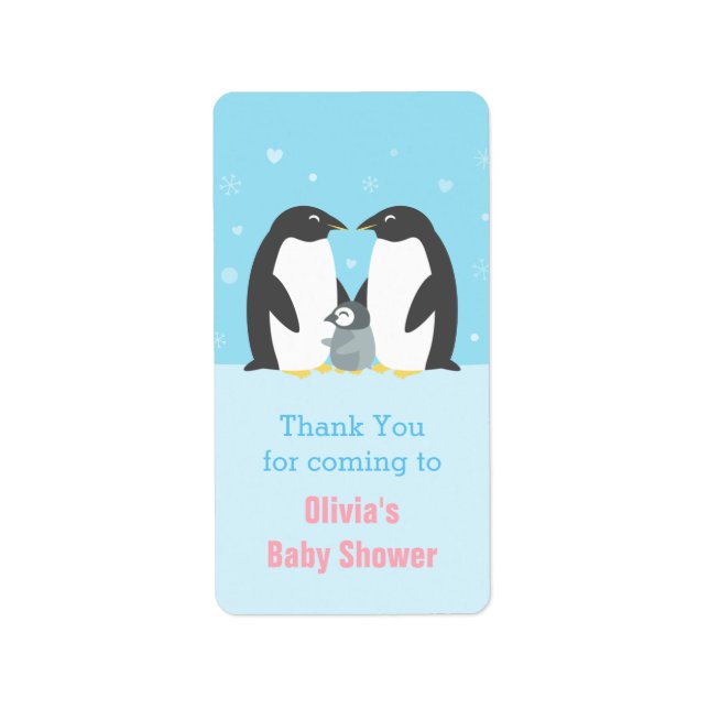 Winter Penguin Family Baby Shower Decorative Label (Front)