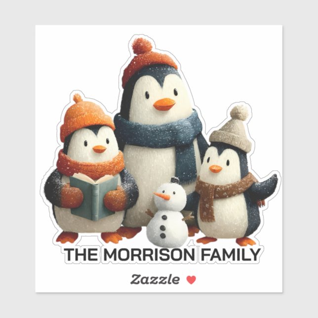 Winter Penguin Family with Snowman (Sheet)