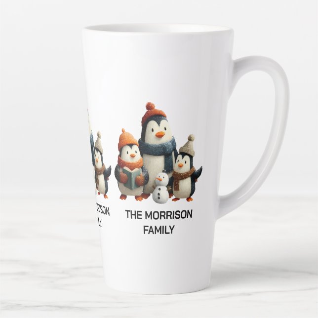 Winter Penguin Family with Snowman Latte Mug (Right)