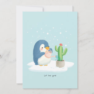Winter Penguin Gardener Let Love Grow Thank You Card