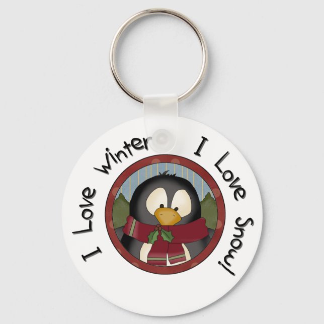 Winter Penguin Holiday Tshirts and Gifts Keychain (Front)