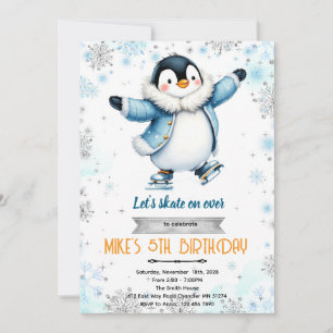 Winter penguin ice skate theme invite