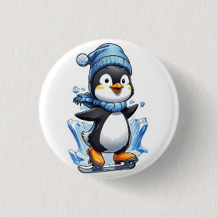 Winter Penguin Ice Staking 1 Inch Round Button