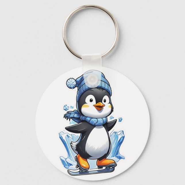 Winter Penguin Ice Staking Keychain (Front)