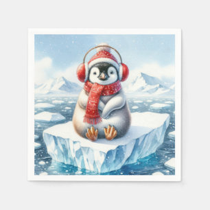 Winter Penguin In Snowflakes Napkin