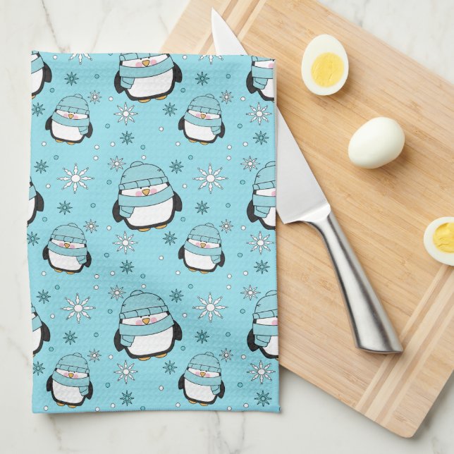 Winter Penguin Kitchen Towel (Quarter Fold)