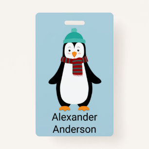 Winter Penguin Name Tag Personalize Badge