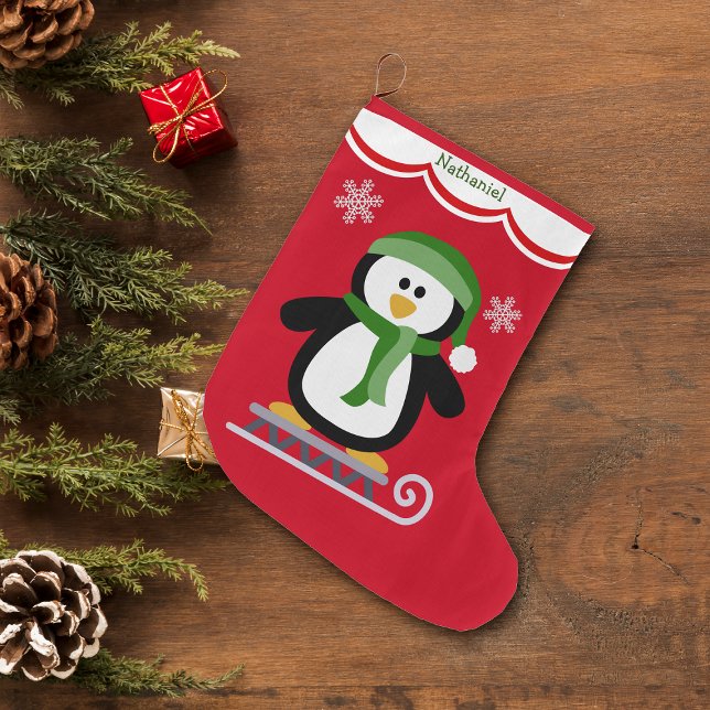 Winter Penguin on Sled Large Christmas Stocking (Creator Uploaded)