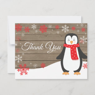 Winter Penguin Red Snowflake Thank You Card