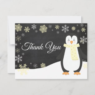 Winter Penguin Snowflake Yellow Thank You Card