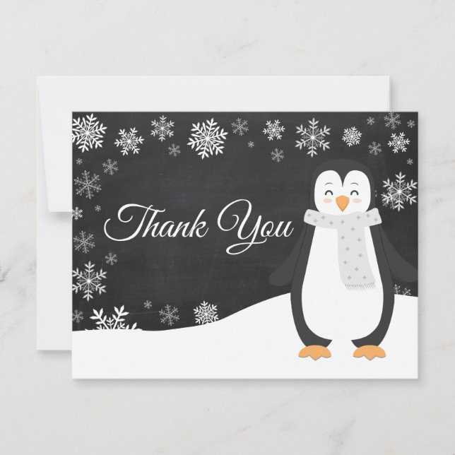 Winter Penguin Winter Snowflake Thank You Card (Front)