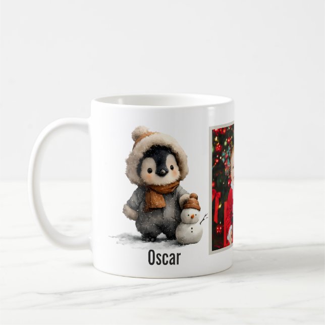 Winter Penguin with Snowman Design Coffee Mug (Left)