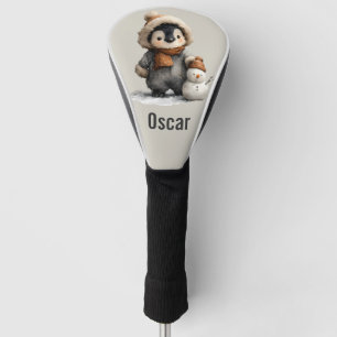 Winter Penguin with Snowman Design Golf Head Cover