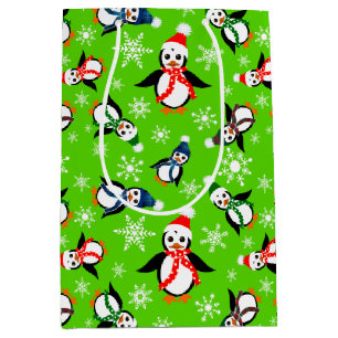 Winter Penguins in Hats Medium Gift Bag