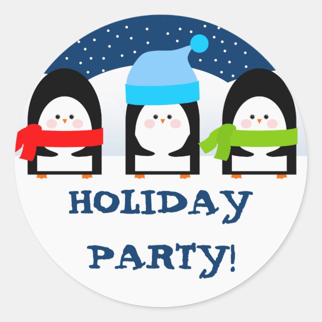 Winter Penguins Party Sticker (Front)