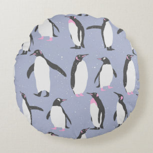 Winter Penguins seamless pattern + your ideas Round Pillow