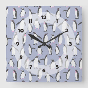 Winter Penguins seamless pattern + your ideas Square Wall Clock