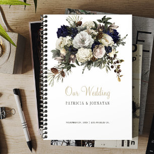 Winter peonies elegant gold script wedding planner