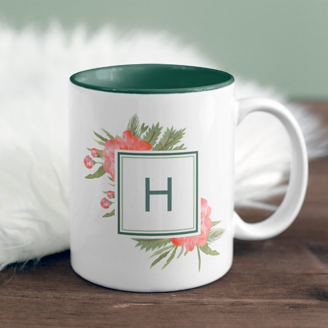 Winter Peony Monogram Two-Tone Coffee Mug