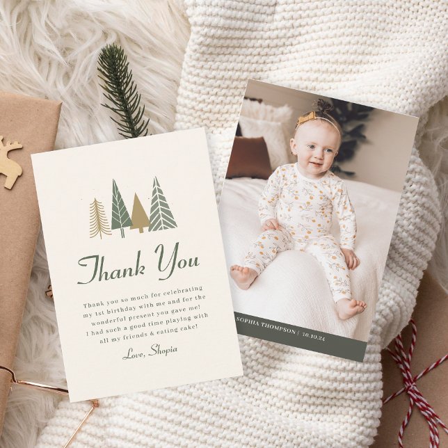 Winter Photo Kids Birthday  Thank You Card (Creator Uploaded)