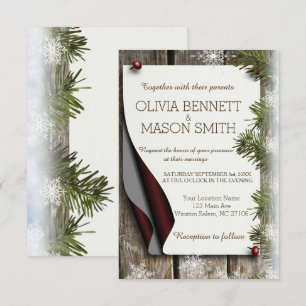 Winter Pine and Snowflakes Wedding Card
