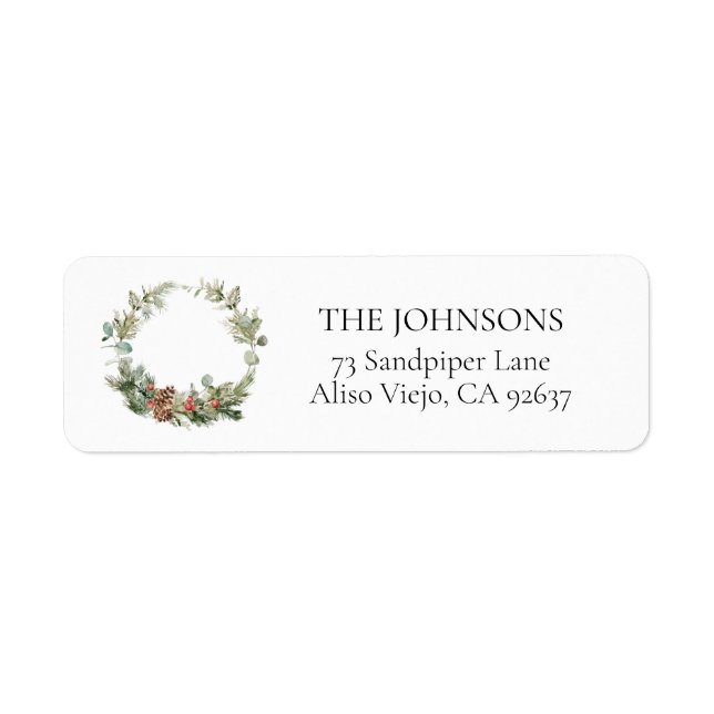 Winter Pine Berry Wreath Return Address Label (Front)