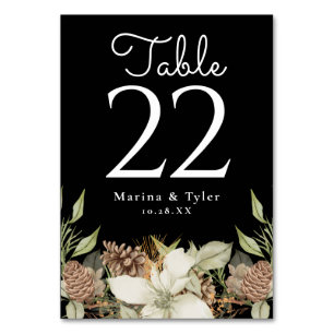 Winter Pine Black Wedding Table Number Cards