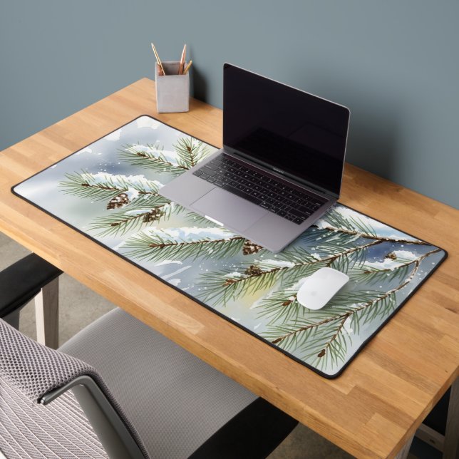 Winter Pine Branch Watercolor Snow Scene (Bureau 2)