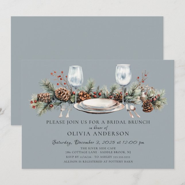 Winter Pine Bridal Brunch Invitation (Devant / Derrière)