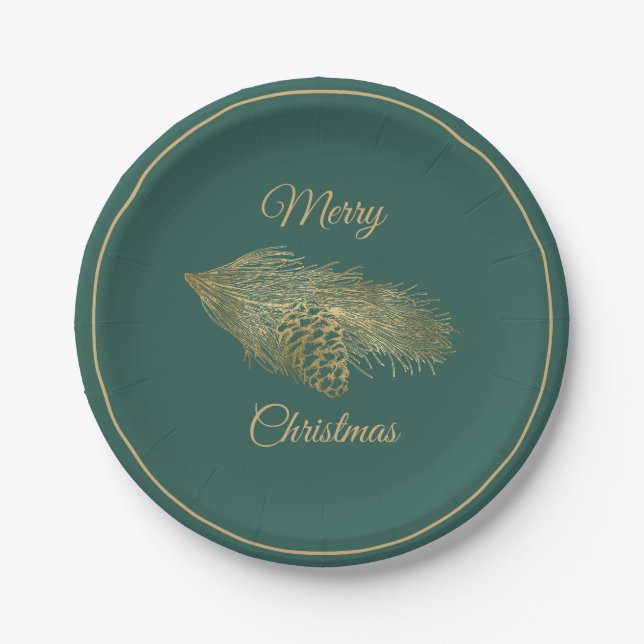 Winter Pine Christmas Party Paper Plate (Front)