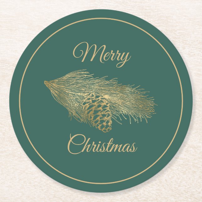 Winter Pine Christmas Round Paper Coaster (Front)