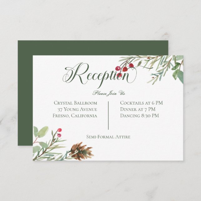 Winter Pine Cone Berries Modern Reception Wedding Enclosure Card (Front/Back)
