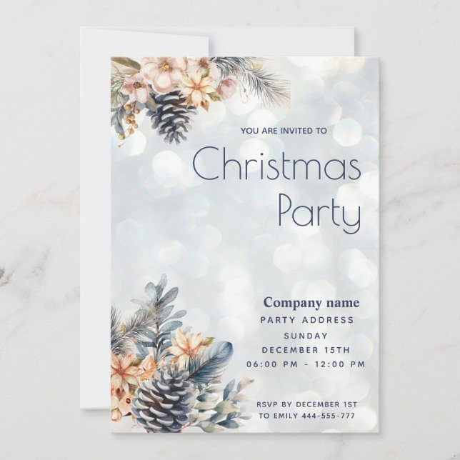 Winter Pine cone floral Christmas party corporate Invitation (Front)