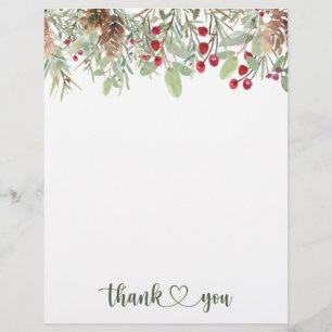 Winter Pine Cones Holiday Thank You Letterhead