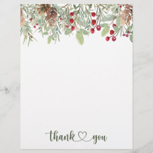 Winter Pine Cones Holiday Thank You  Letterhead