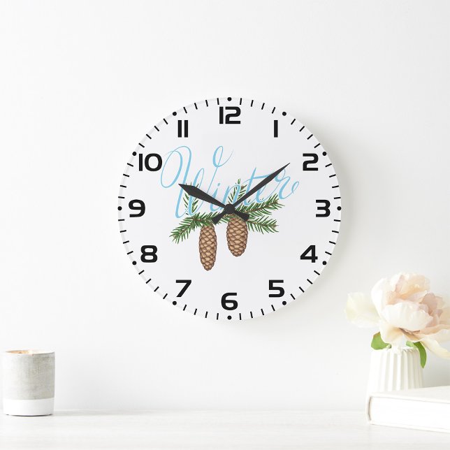 Winter Pine Cones Large Clock (Creator Uploaded)