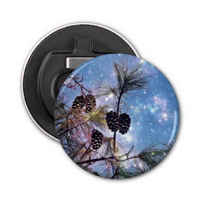 Winter Pine Cones under a starry night sky Bottle Opener (Front)