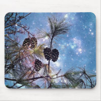 Winter Pine Cones under a starry night sky