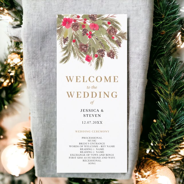 Winter pine elegance red green wedding program (Winter pine elegance red green wedding program)