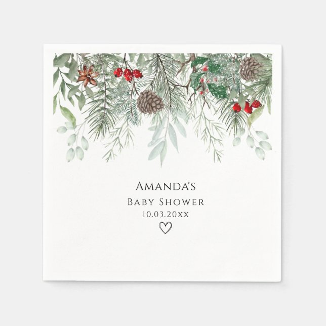  Winter Pine Evergreen Baby Shower Napkin (Front)