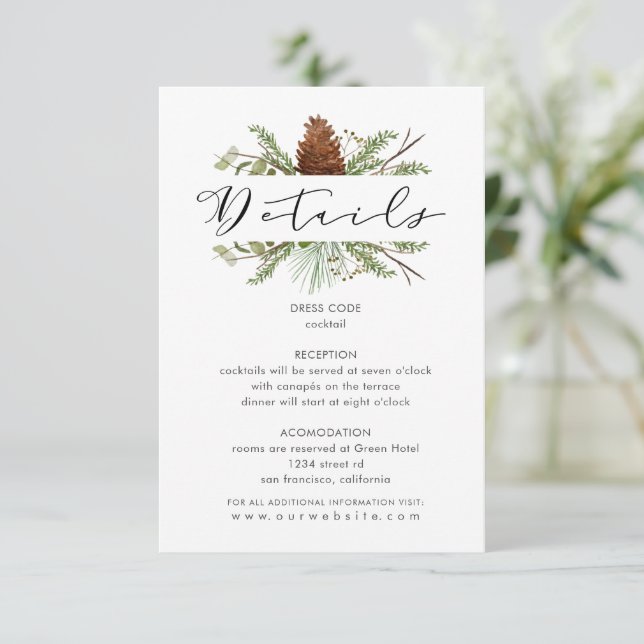 Winter Pine Forest Greenery Reception Enclosure Card (Standing Front)