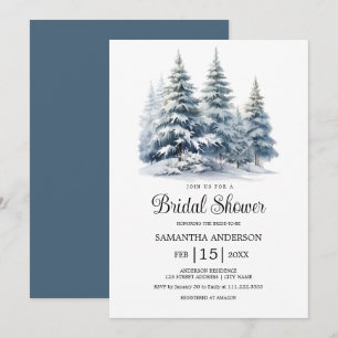 Winter pine forest Snow in Love Bridal Shower Invitation