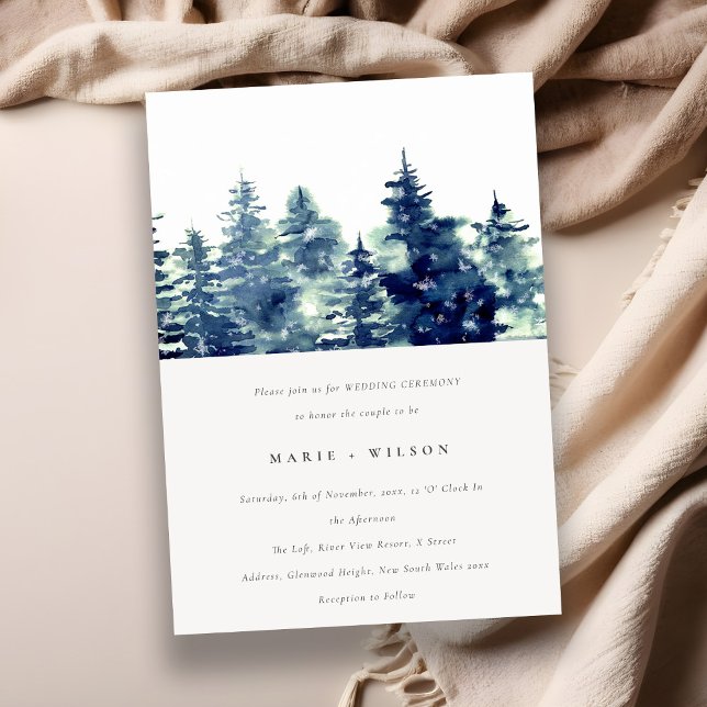 Winter Pine Forest Snow Watercolor Wedding Invitation (Creator Uploaded)