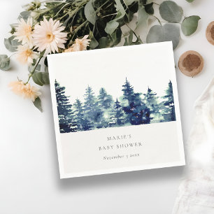 Winter Pine Forest Snowfall Watercolor Baby Shower Napkin