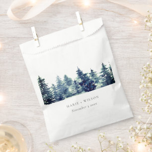 Winter Pine Forest Snowfall Watercolor Wedding Favour Bag