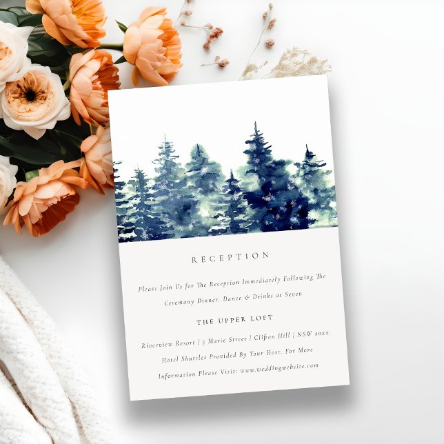 Winter Pine Forest Snowfall Wedding Reception Enclosure Card (Creator Uploaded)